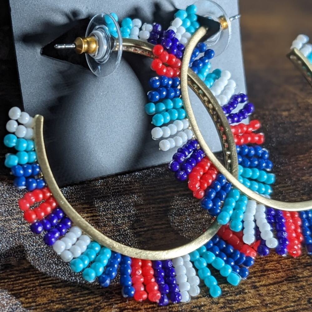 NWT Rebecca Minkoff Beaded Hoop Earrings Multicolor Women's Size OS - Picture 2 of 5